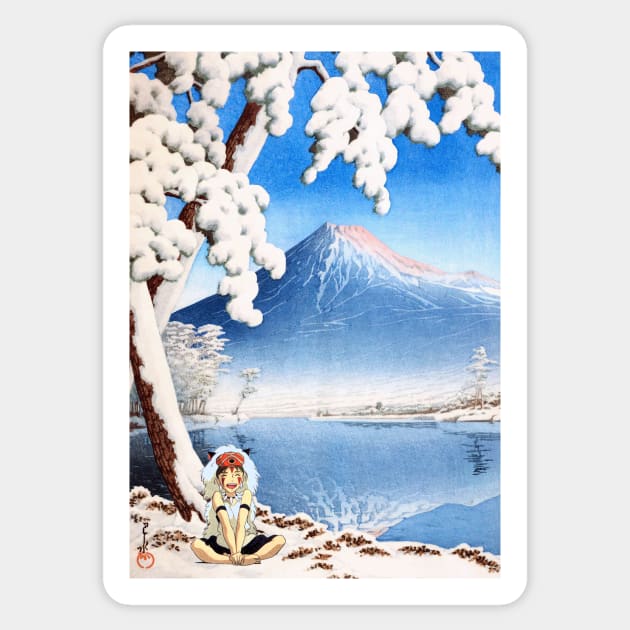 Ukiyo-e snow & mount fuji Mononoke Sticker by geekmethat